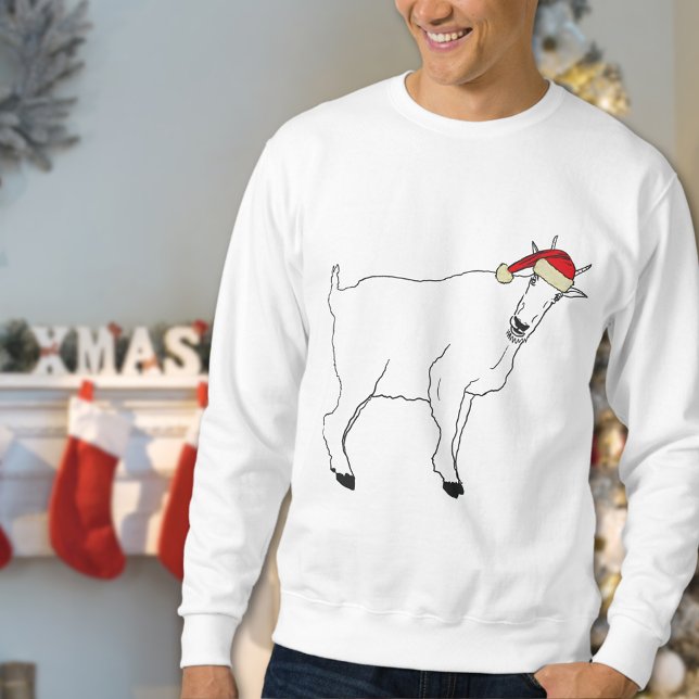 Weihnachtsziege Zeichnend Sweatshirt (Funny christmas goat sweatshirt simple farm animal art of a goat wearing a Santa hat)
