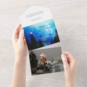 Weihnachtszitat mit sternklarem Nachthimmel und Wä All In One Einladung