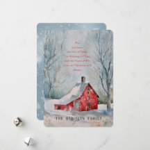 Weihnachtszitat Rotes Bauernhaus Schnee Winterland