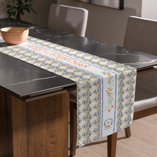 Weihnachtszitrus Botanical Florals | Monogramm Kurzer Tischläufer (Von Creator hochgeladen)