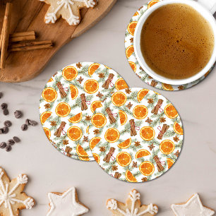 Weihnachtszitrus Orange und Gewürz Runder Pappuntersetzer
