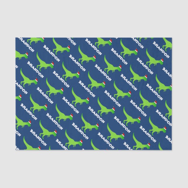 Weihnachtszittel für Kinder mit lustigen Dinosauri Seidenpapier (Vorderseite)