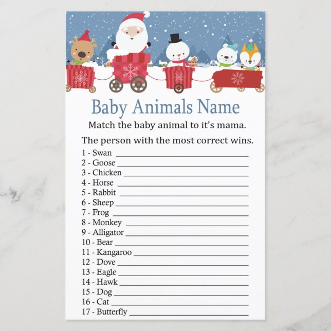 Weihnachtszucht Baby Animals Name Spiel Babydusche (Vorderseite)