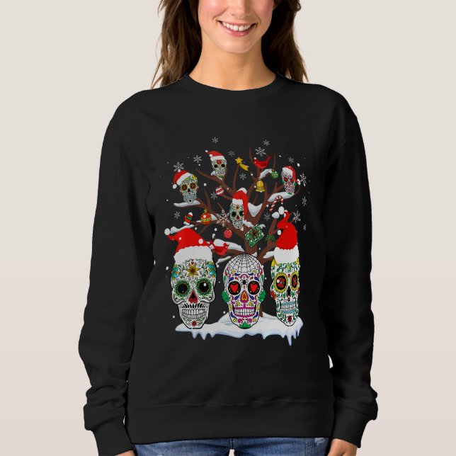 Weihnachtszucker Schädel auf Baum Santa Sugar Schä Sweatshirt (Vorderseite)