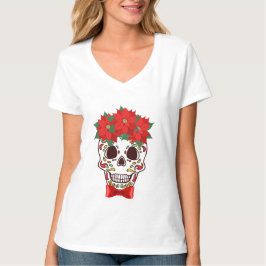 Weihnachtszucker Schädel mit Poinsettias T-Shirt