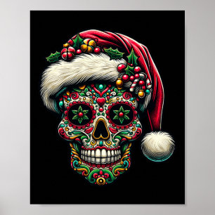 Weihnachtszucker Schädel Weihnachtsmannmütze Tag d Poster