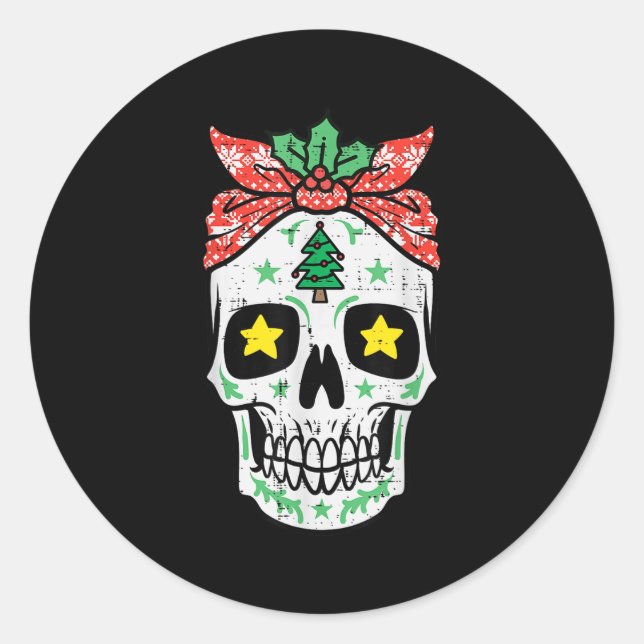 Weihnachtszucker Skull Bandana Xmas Mexikanische F Runder Aufkleber (Vorderseite)