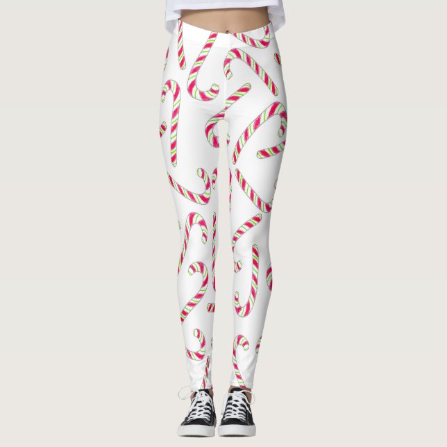 Weihnachtszuckerstangemuster Leggings (Vorderseite)