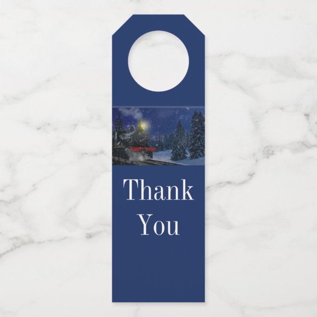 Weihnachtszug im Schnee Flaschenanhänger (Vorderseite)