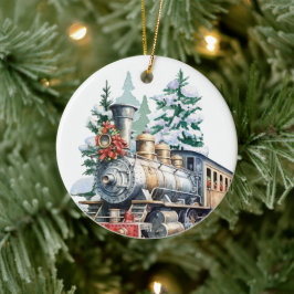 Weihnachtszug in Aquarellen - Nachricht Keramik Ornament