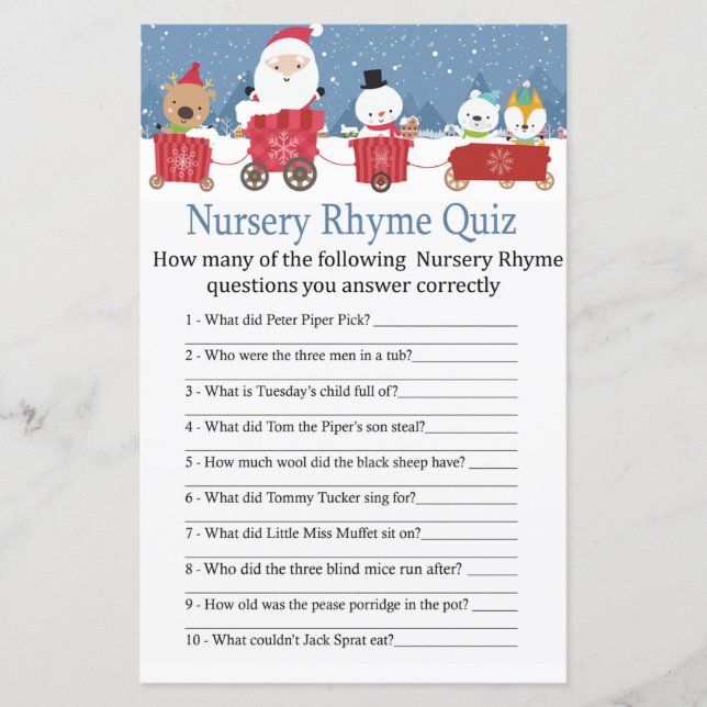 Weihnachtszug Kinderzimmer Rhyme Quiz Babyduschgam (Vorderseite)