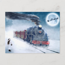 Weihnachtszug mit Mädchen und Santa Feiertagspostkarte