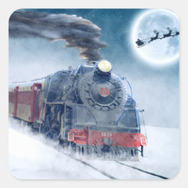 Weihnachtszug mit Mädchen und Santa Quadratischer Aufkleber