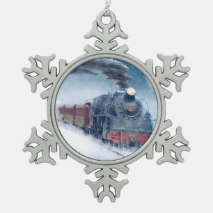 Weihnachtszug mit Mädchen und Santa Schneeflocken Zinn-Ornament