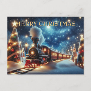 Weihnachtszug unter mondbeschienenem Sternenhimmel Feiertagspostkarte