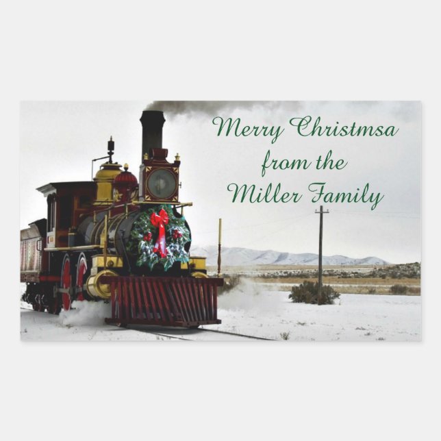 Weihnachtszugaufkleber, glänzend rechteckiger aufkleber (Vorderseite)