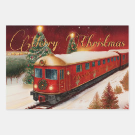 Weihnachtszüge Wasserfarbengeschenk Geschenkpapier Set