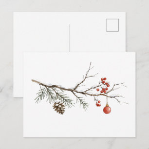 Weihnachtszweig mit Schmuck für Weihnachten Postkarte