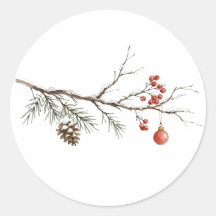 Weihnachtszweig mit Schmuck für Weihnachten Runder Aufkleber