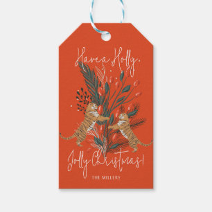 Weihnachtszweig & Tiger Holly Jolly Weihnachten Geschenkanhänger