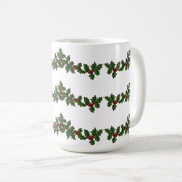 Weihnachtszweige aus Stechpalme Rot Grün Weiß Kaffeetasse
