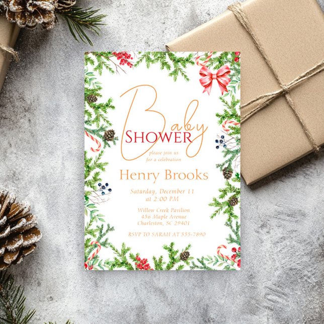 Weihnachtszweige Babyduschgeschlecht neutral Einladung (Von Creator hochgeladen)