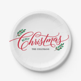 Weihnachtszweige Frohe Weihnachts-Party-Teller Pappteller