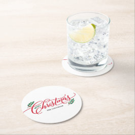 Weihnachtszweige Frohe Weihnachts-Party-Untersetze Runder Pappuntersetzer