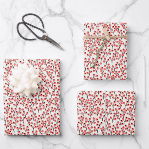 Weihnachtszweige gestrichen Holly Berries Red Whit Geschenkpapier Set