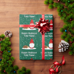 Weihnachtszwerg mit Igel Cartoon Weihnachten Geschenkpapier