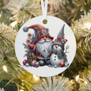 Weihnachtszwerg und Schneemann Ornament Aus Metall