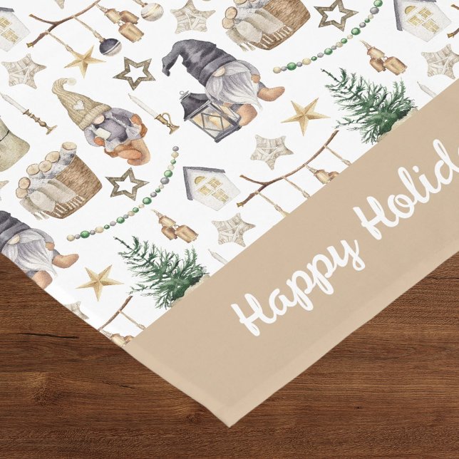 Weihnachtszwerge in Beige Kurzer Tischläufer (Von Creator hochgeladen)