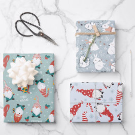Weihnachtszwerge, Waldtiere Wintermuster Geschenkpapier Set