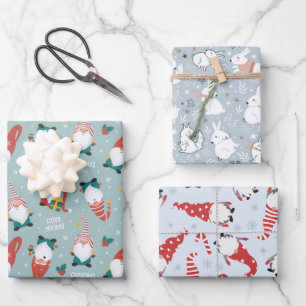 Weihnachtszwerge, Waldtiere Wintermuster Geschenkpapier Set