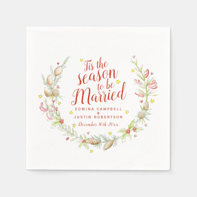 Weihnachtszwiebeln Beeren Stern Aquarell Serviette (Vorderseite)