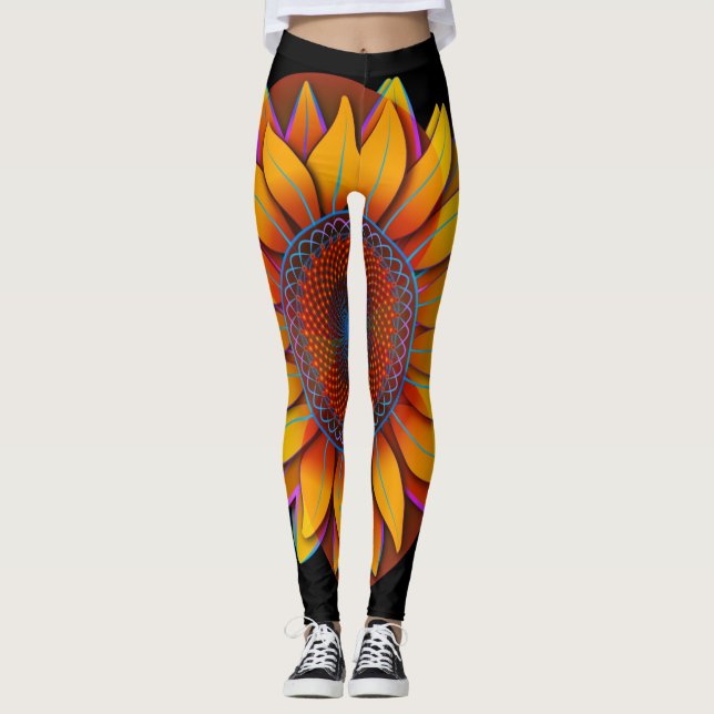 Weil...Sonnenblumen "Trippy-Blume" Flip Flops Leggings (Vorderseite)