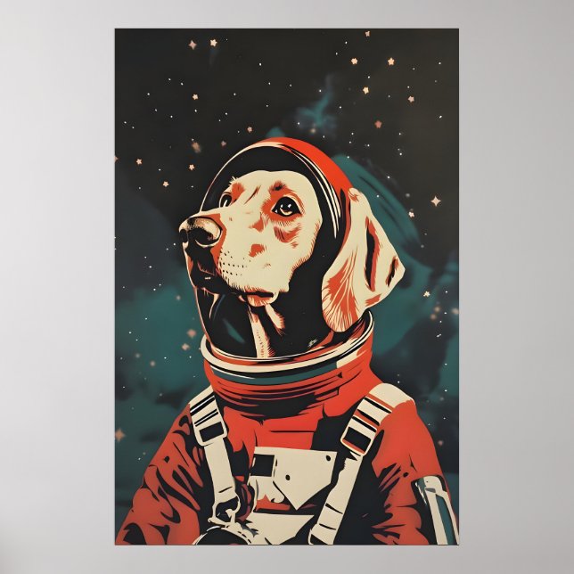 Weimaraner Astronaut Poster, Weimaraner Retro Poster (Vorne)