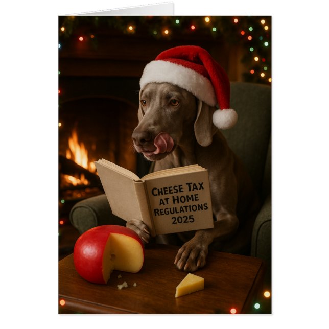 Weimaraner 'Cheese Tax' Christmas card (Vorne)