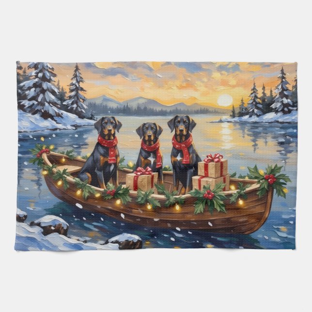Weimaraner Christmas Boat Holiday Geschirrtuch (Horizontal)