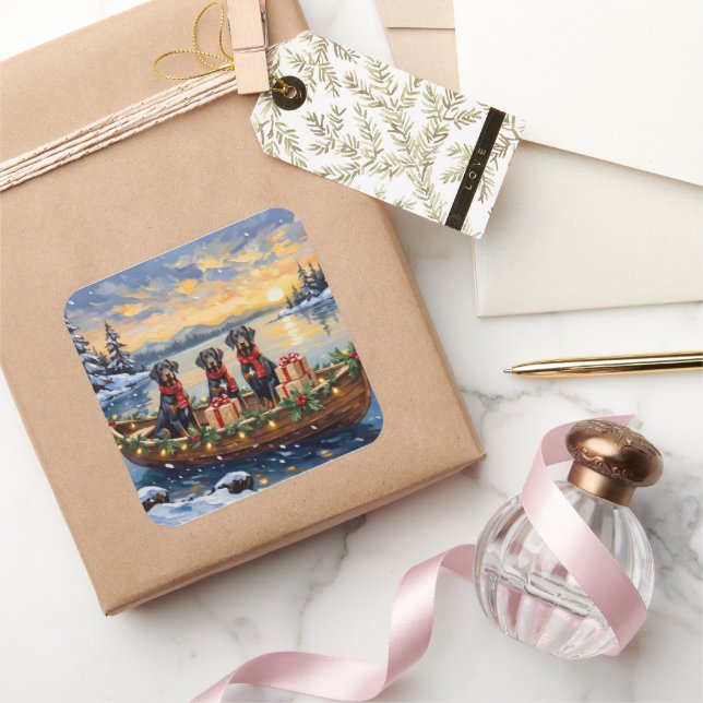 Weimaraner Christmas Boat Holiday Quadratischer Aufkleber (Schenken)