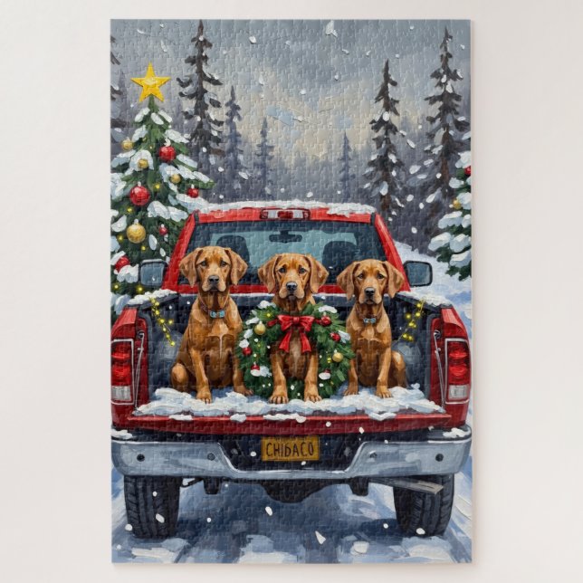 Weimaraner Christmas Red Truck Holiday Puzzle (Vertikal)