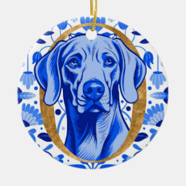 Weimaraner, der durch den Buchstaben "O" in Gold s Keramik Ornament