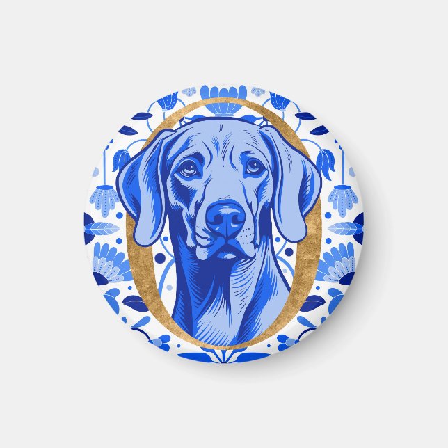 Weimaraner, der durch den Buchstaben "O" in Gold s Magnet (Vorne)