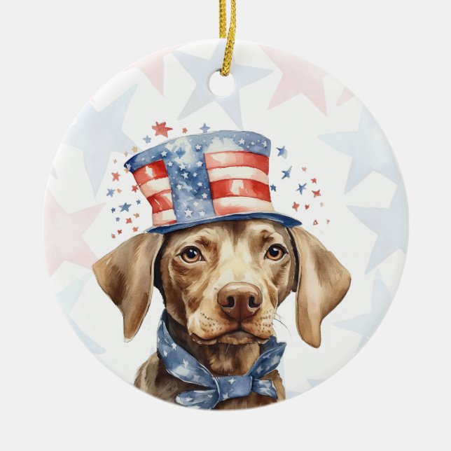 Weimaraner Dog, 4th of july Personalized Keramik Ornament (Vorne)