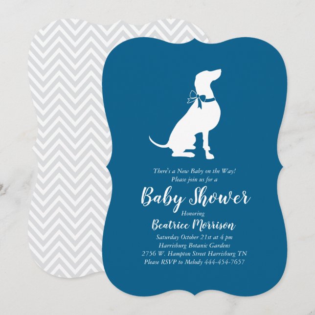 Weimaraner Dog Baby Shower Boy Blue Einladung (Vorne/Hinten)