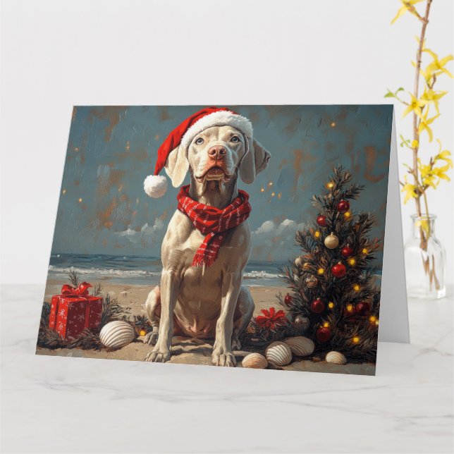 Weimaraner Dog Christmas Vintag Beach Karte (Gelbe Blume)