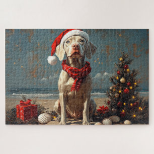 Weimaraner Dog Christmas Vintag Beach Puzzle