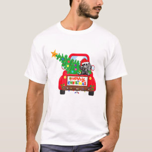 Weimaraner Dog Riding Red Truck Weihnachtsfeiertag T-Shirt