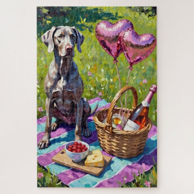Weimaraner Dog Valentine's Day Rosé Picnic Puzzle (Vertikal)