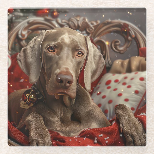 Weimaraner Dog Weihnachtsfest Glasuntersetzer (Vorderseite)